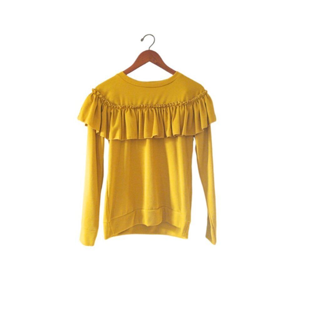 Mustard Yellow Ruffle Jogger Set Women Size L Matching Lounge Boho Chic - Picture 2 of 8